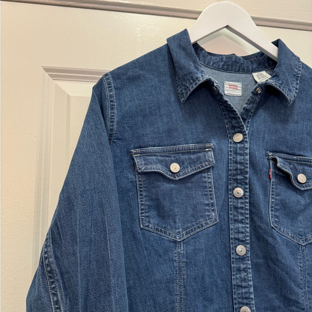 Levis Blue Buttons Denim Jeans Top Ellie Long Dress Western - Picture 2 of 10